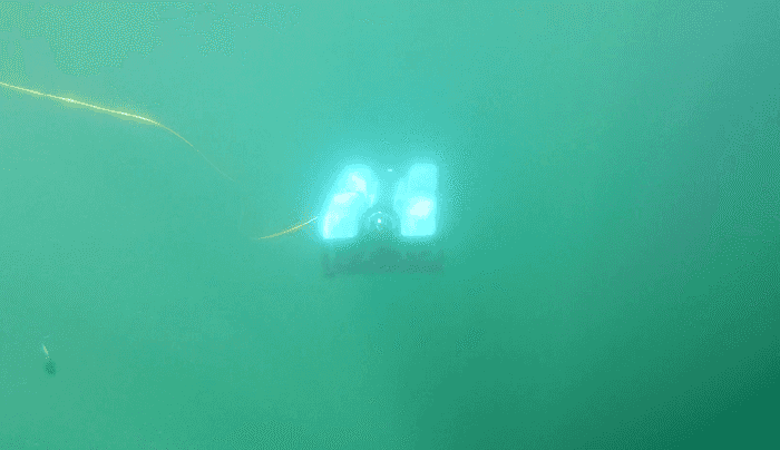 The Bluebottle USV also deployed a Remote Operated Vehicle (ROV) which was controlled manually by a human at safe distance