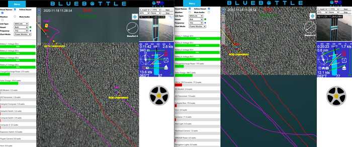 BETH v BOB sailing race in Sail Only mode (NB sailboat symbol & sail up)