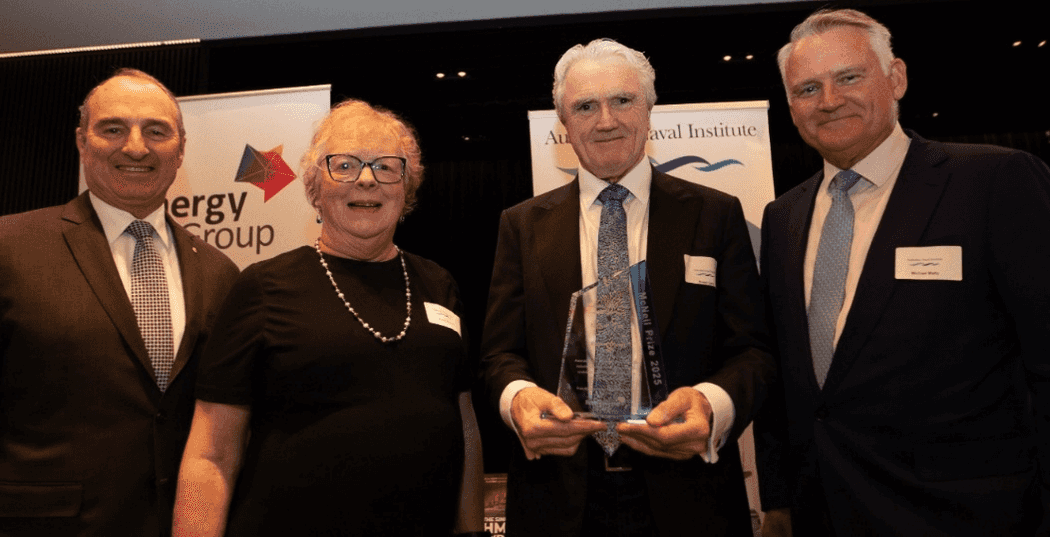 Chief of Australian Defence Force Admiral David Johnston AC, RADM Percival McNeil’s Granddaughter Fiona Blanche, Robert Dane & CEO Synergy Group Australia Michael Mahy
