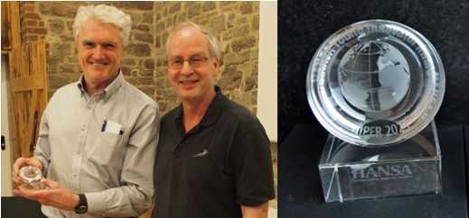 Robert Dane accepting HANSA's Maritime Innovator Award from Professor Volker Bertram at the prestigious HIPER conference