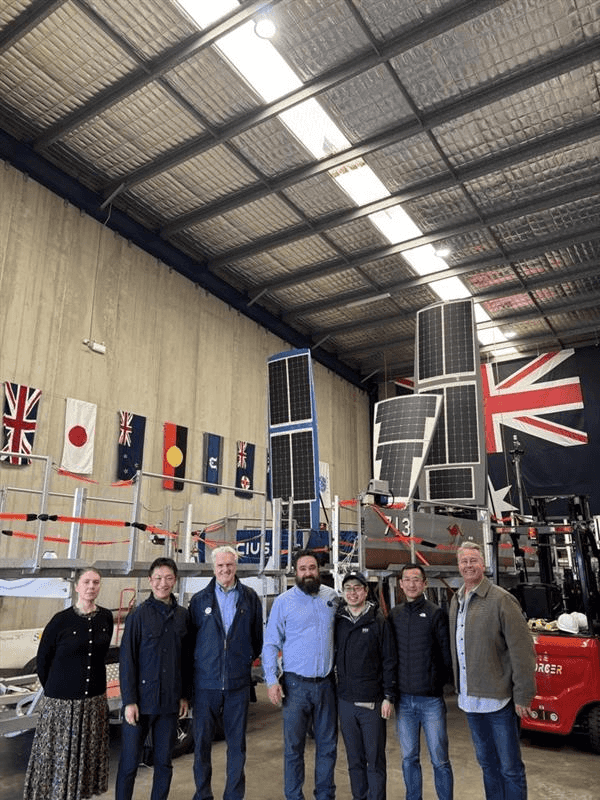 19 July 2025 Japanese Self Defence Force (JSDF) visited the Ocius new facility. Photo left to right: Jane MainDonald Chief of Human Resources Ocius, CAPT IWADE Yohei JSDF, Robert Dane & Matty Kete Ocius, LCDR ODAGIRI Nobutaka and CDR MUKAIGAWA Noriaki JSDF, Commander Scott Voysey RAN.